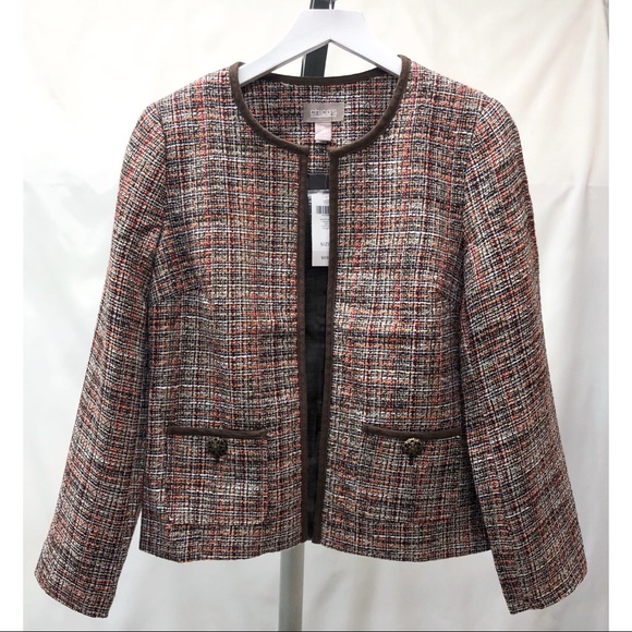 Chico's Elegant Boucle Cocoa Bean Tweed Jacket - Picture 8 of 16